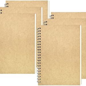 DSTELIN Blank Spiral Notebook, 6-Pack, Soft Cover, Sketch Book, 100 Pages / 50 Sheets, 7.5 inch x 5.1 inch, 100GSM, (Brown)